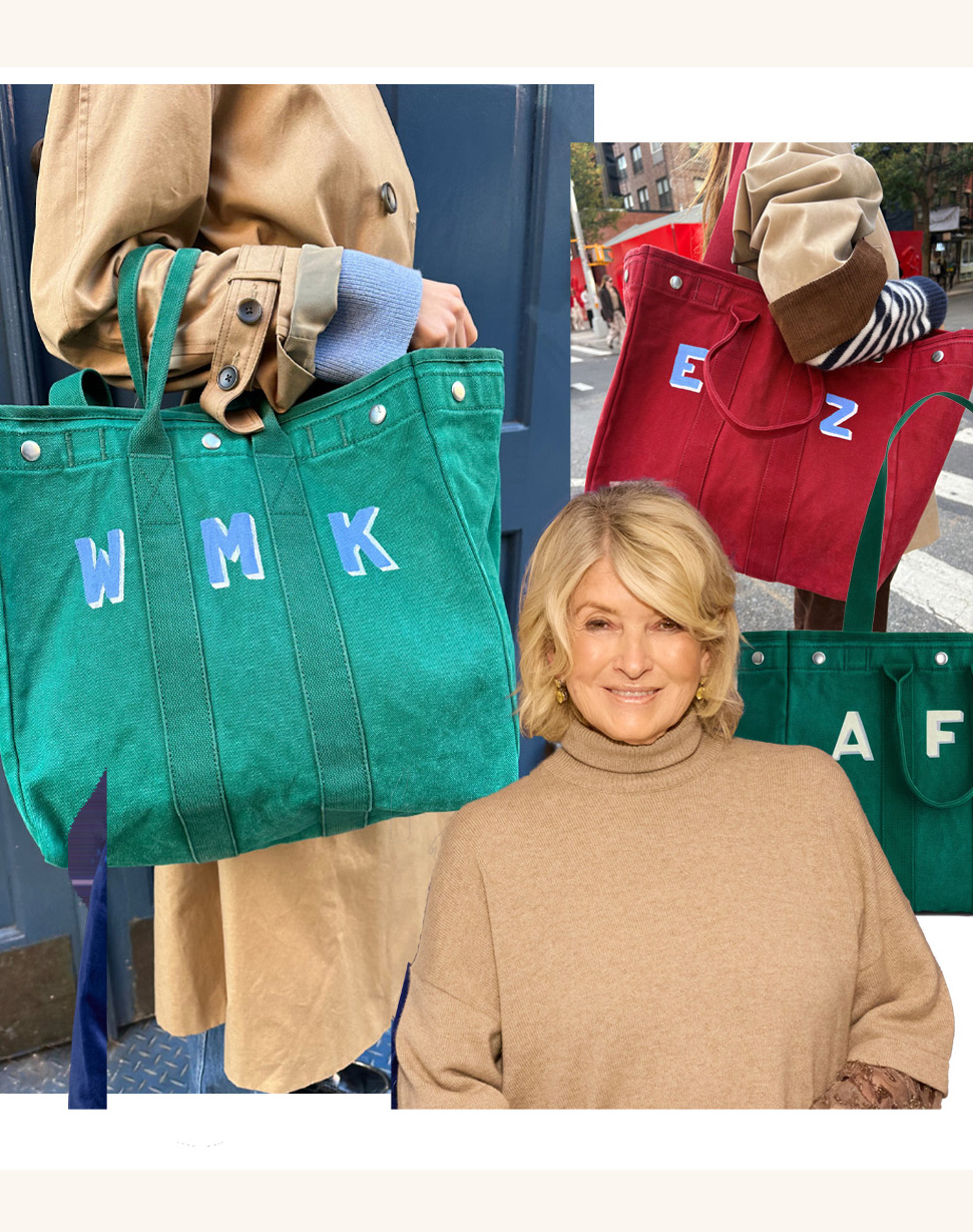 Alex Mill perfect tote: Collage of Martha Stewart and bags