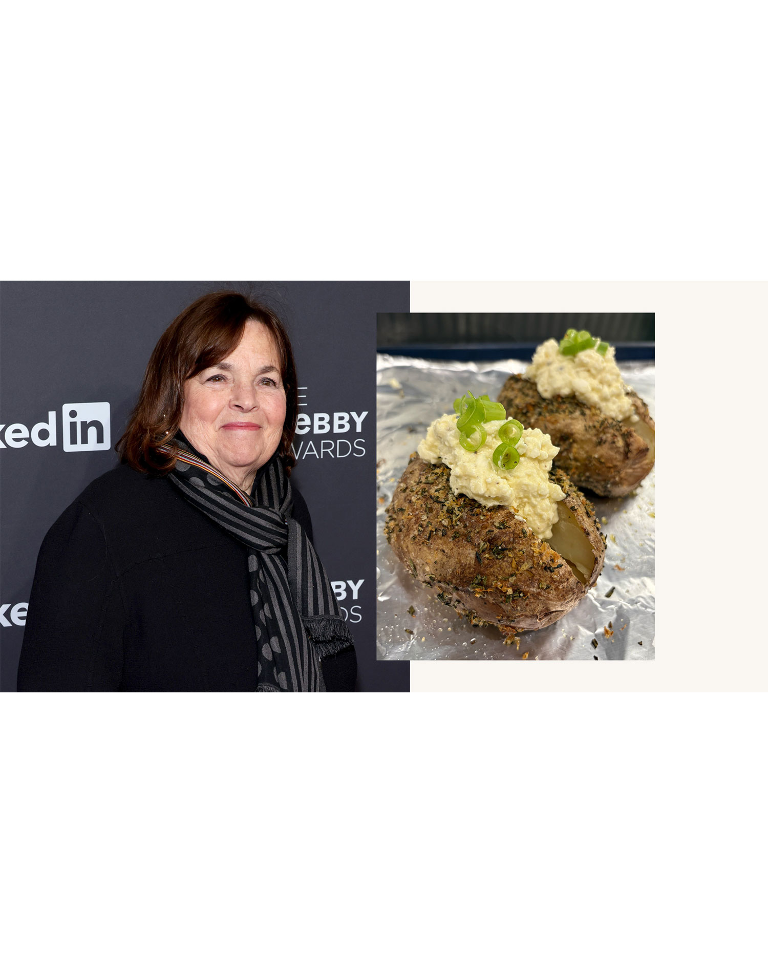 ina garten baked potato recipe review: ina garten and a crusty baked potato with whipped feta, side by side