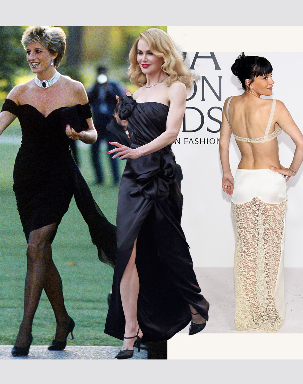Revenge Dressing Explainer: Collage of Princess Diana, Nicole Kidman, Lily Allen