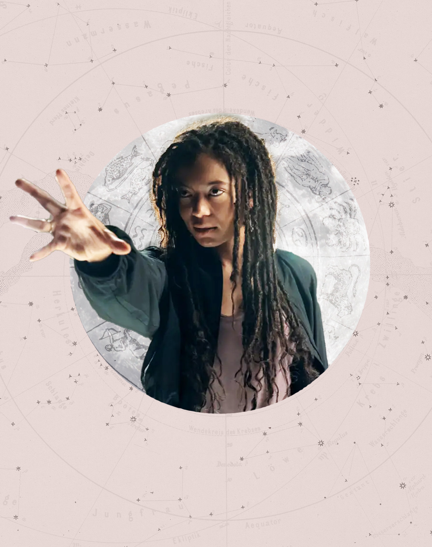 Marie from Gen V framed by astrology design for weekly horoscopes