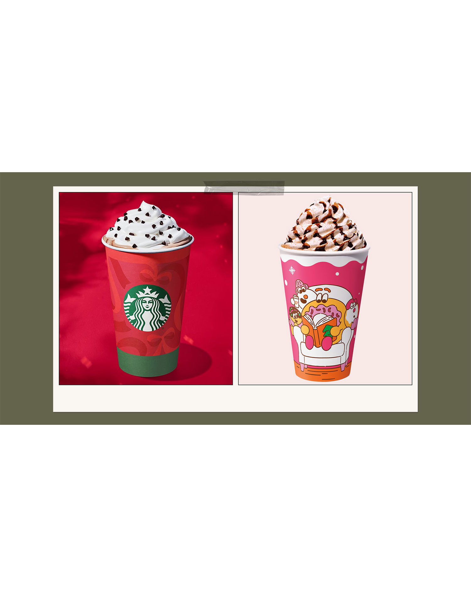 starbucks vs dunkin peppermint mocha review: starbucks peppermint mocha and dunkin' peppermint mocha, side by side